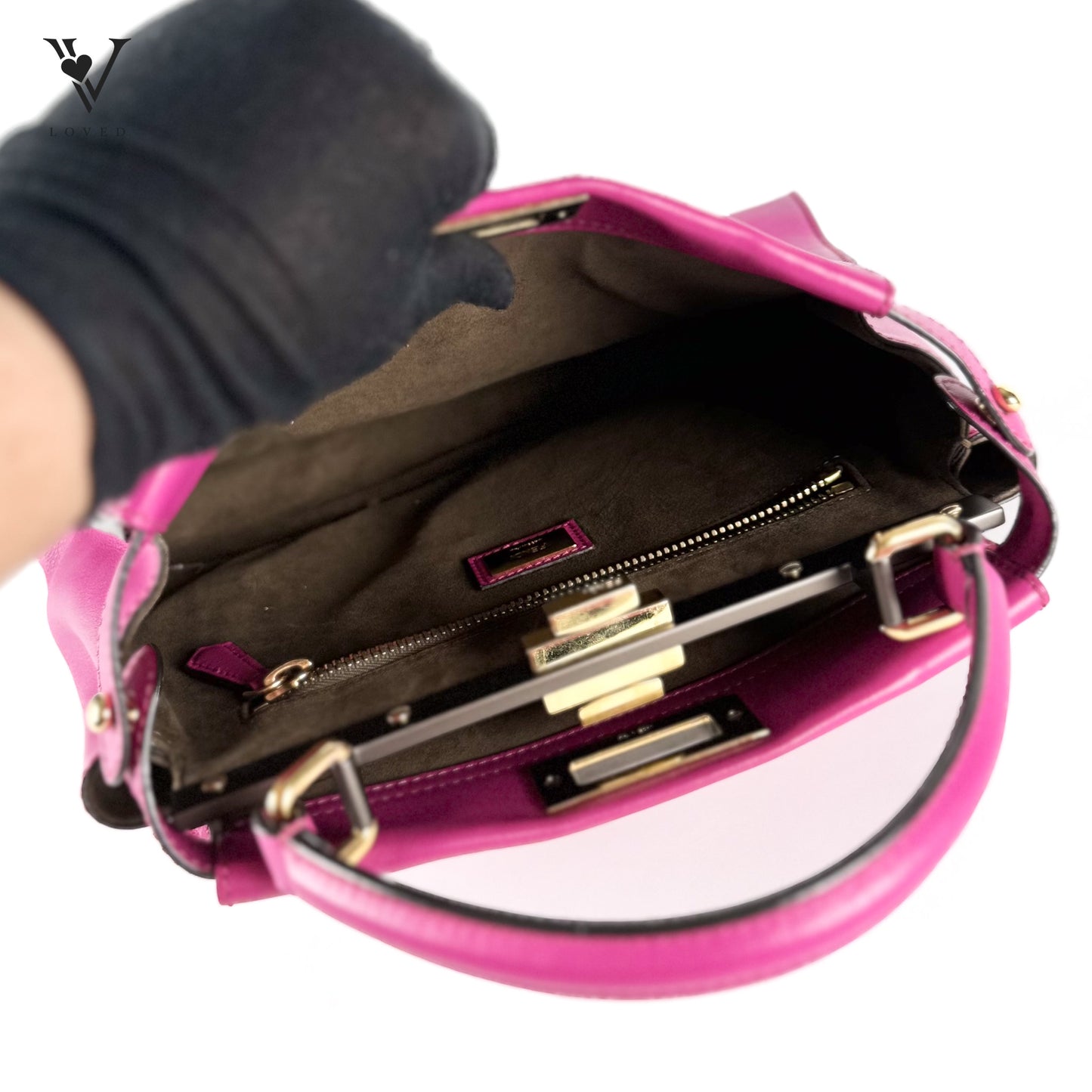 Peekaboo Satchel Handbag in Pink Calfskin Leather