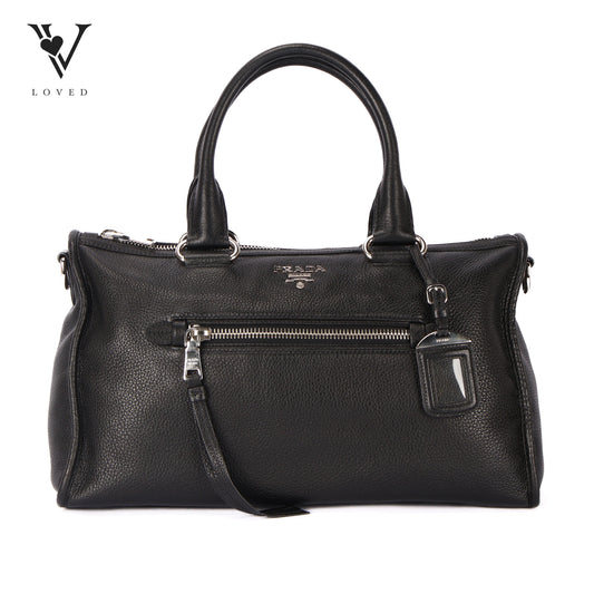 Vitello Phoenix Black Leather Handbag