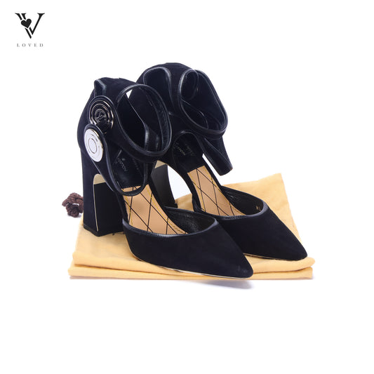 Royal Pumps Double Strap in Black Suede Heels