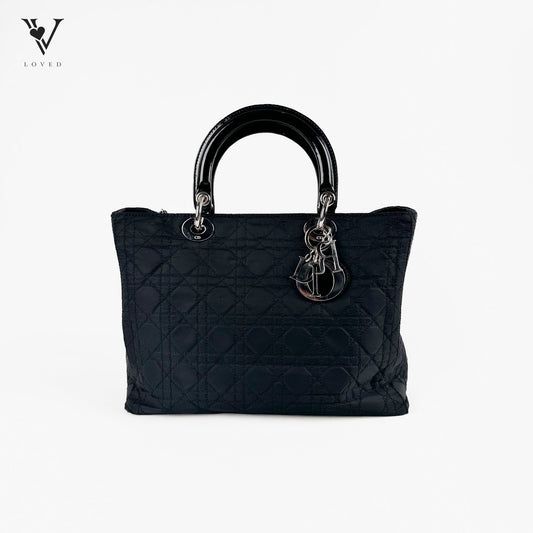Lady Dior Handbag Nylon Black (Large)