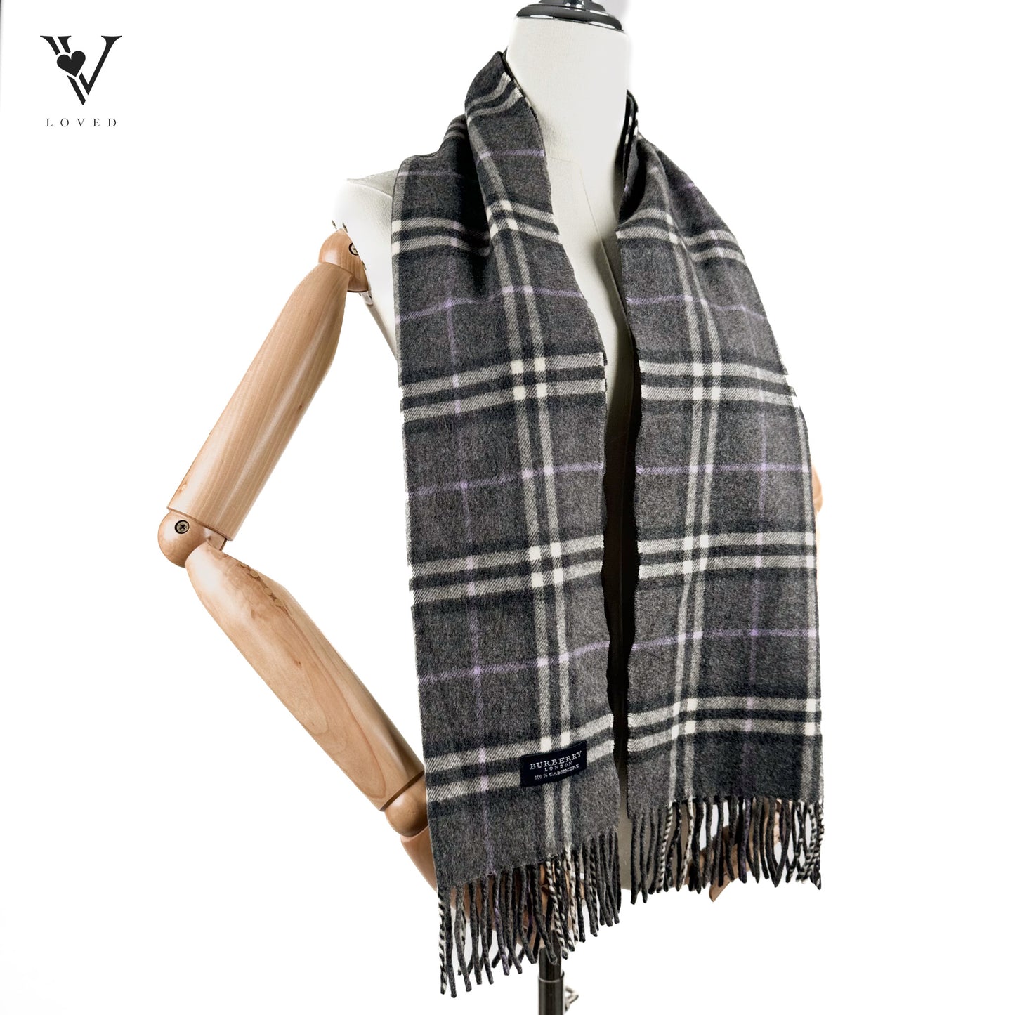 Classic Check Cashmere Scarf in Grey
