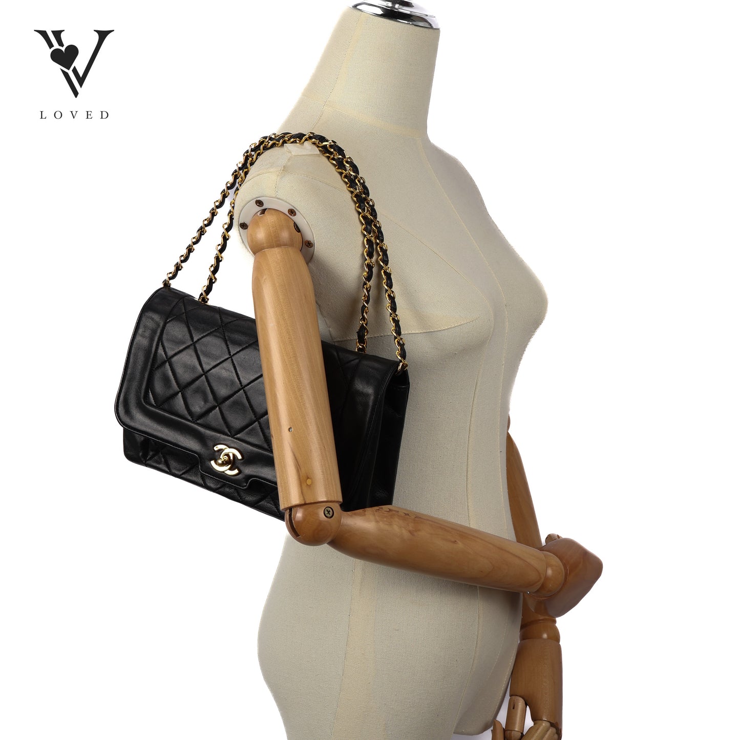 Vintage Diana Single Chain Shoulder Bag in Black Lambskin