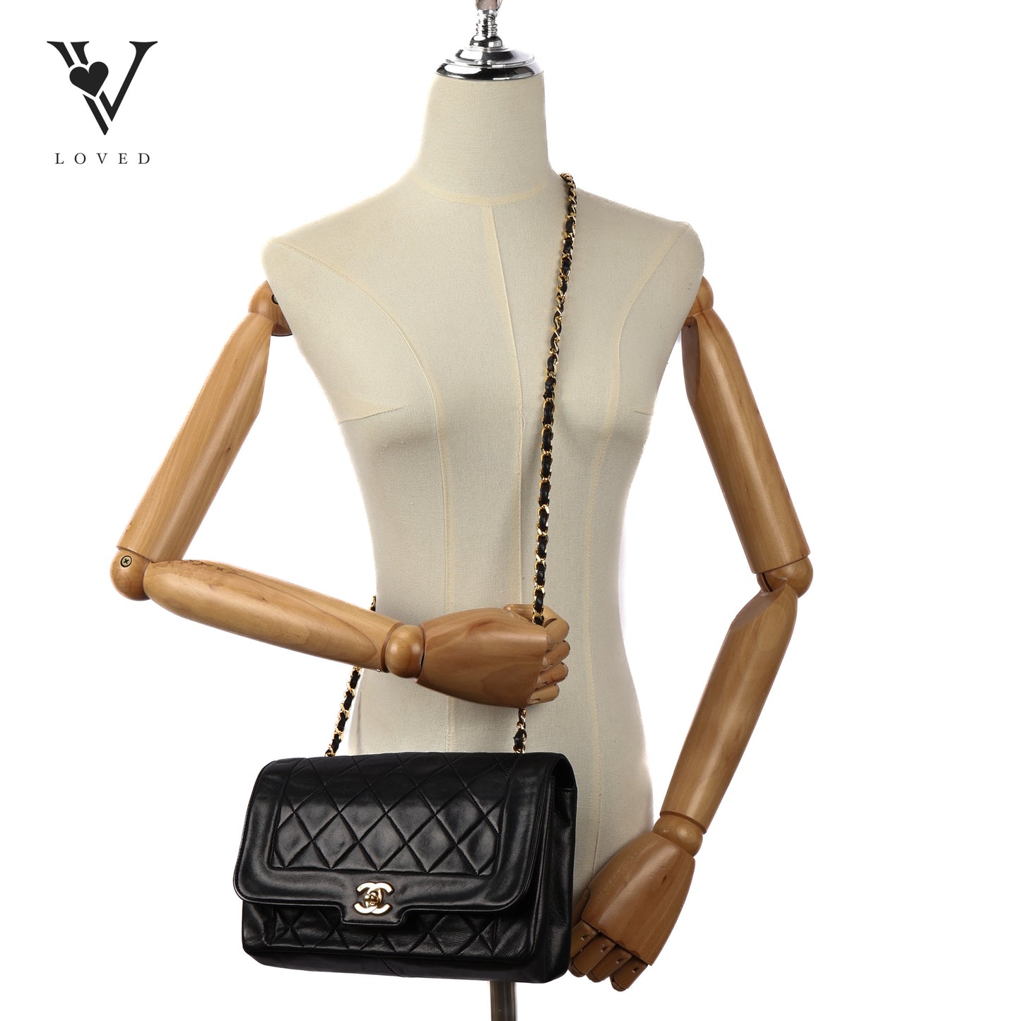 Vintage Diana Single Chain Shoulder Bag in Black Lambskin