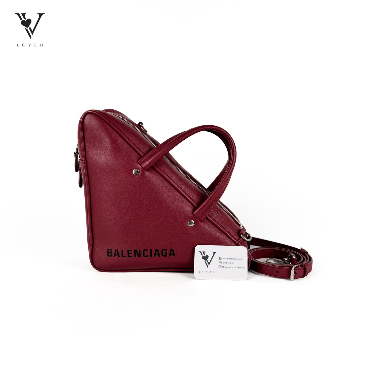 Shiny Day Calfskin S Triangle Duffle in Rouge Grenat