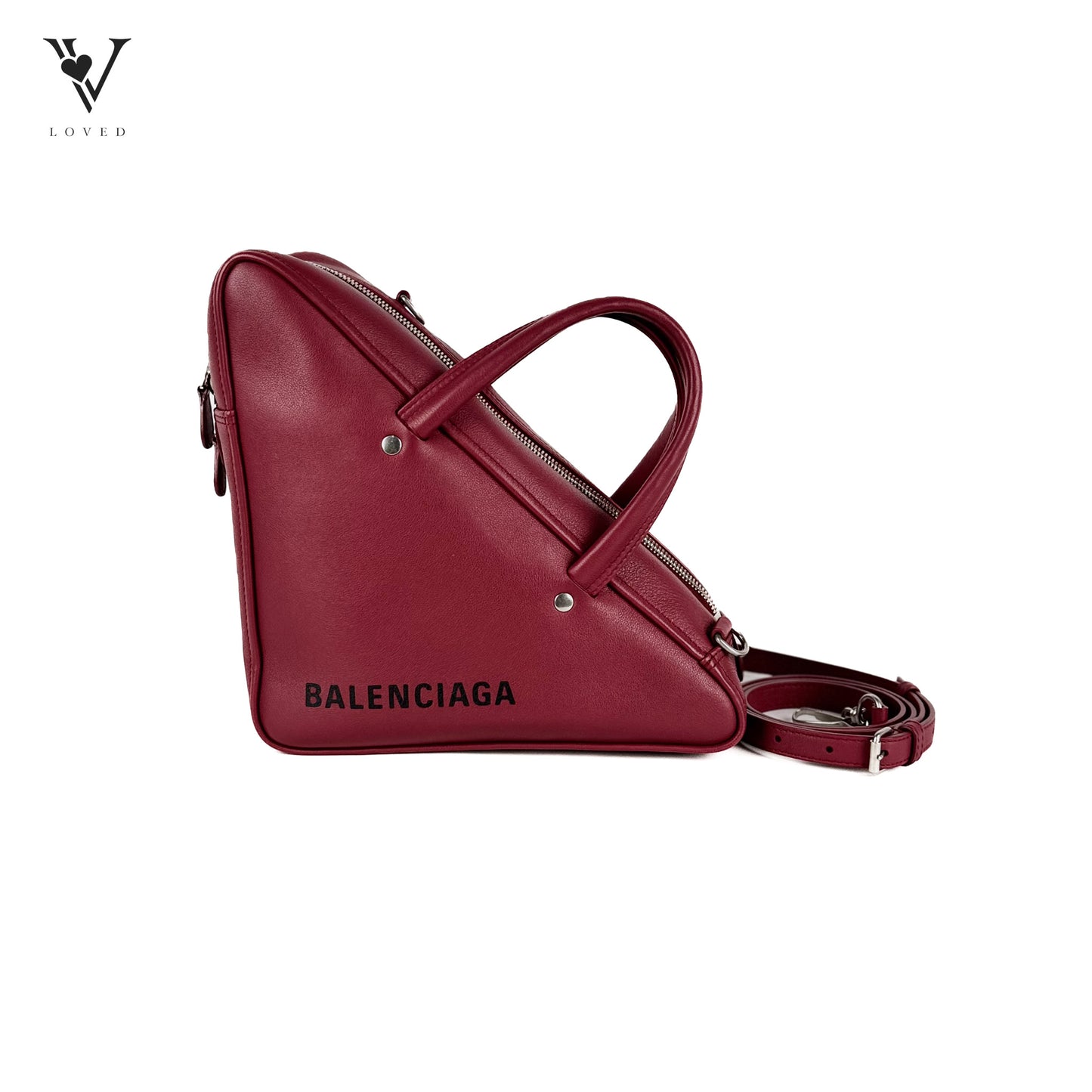 Shiny Day Calfskin S Triangle Duffle in Rouge Grenat