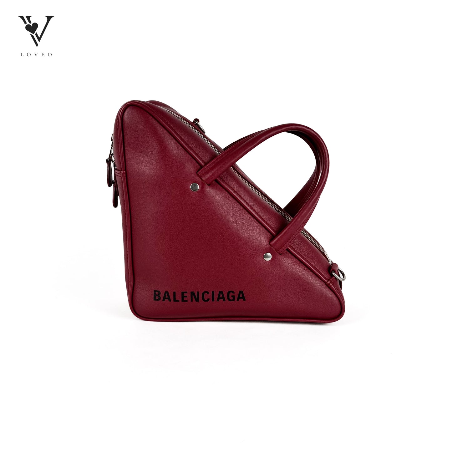 Shiny Day Calfskin S Triangle Duffle in Rouge Grenat