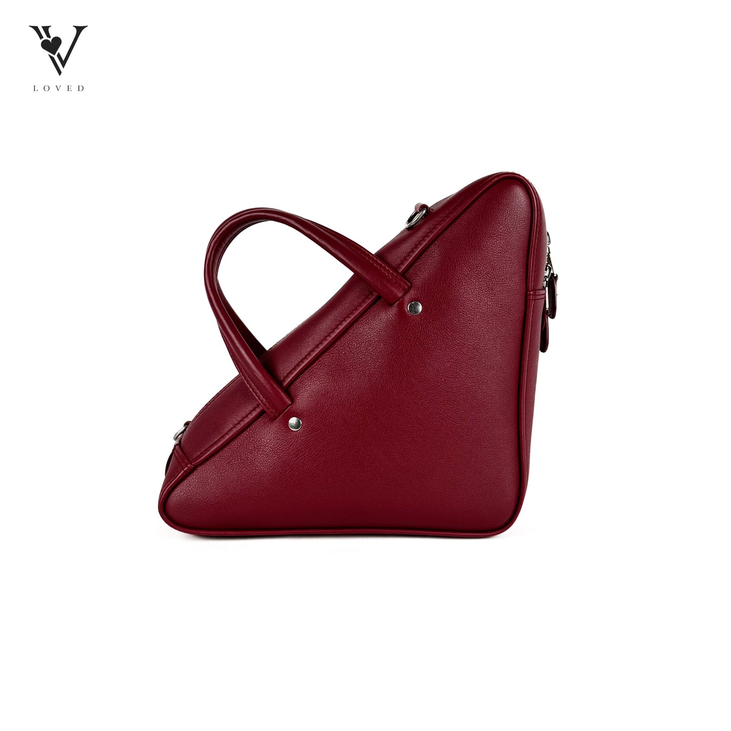 Shiny Day Calfskin S Triangle Duffle in Rouge Grenat