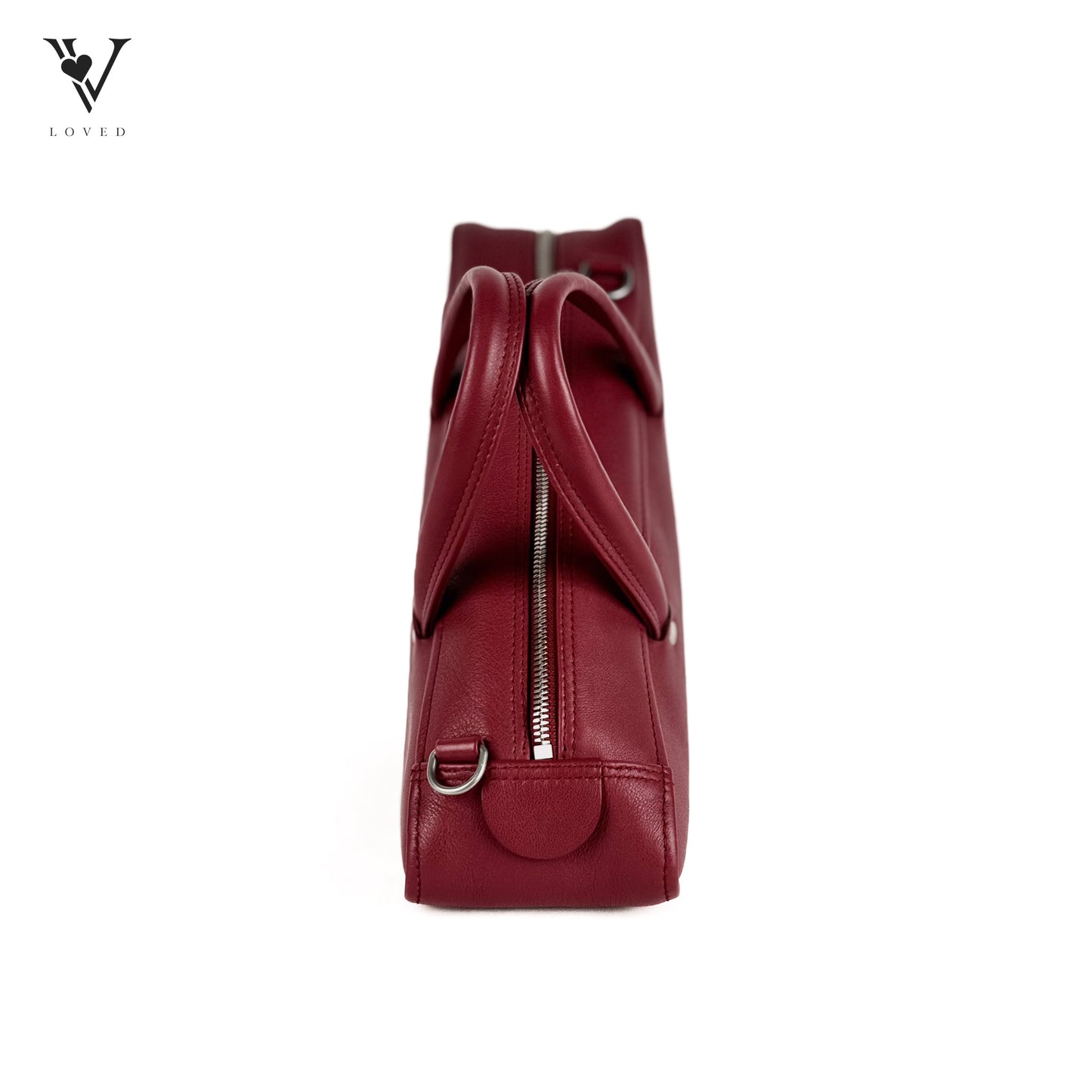 Shiny Day Calfskin S Triangle Duffle in Rouge Grenat