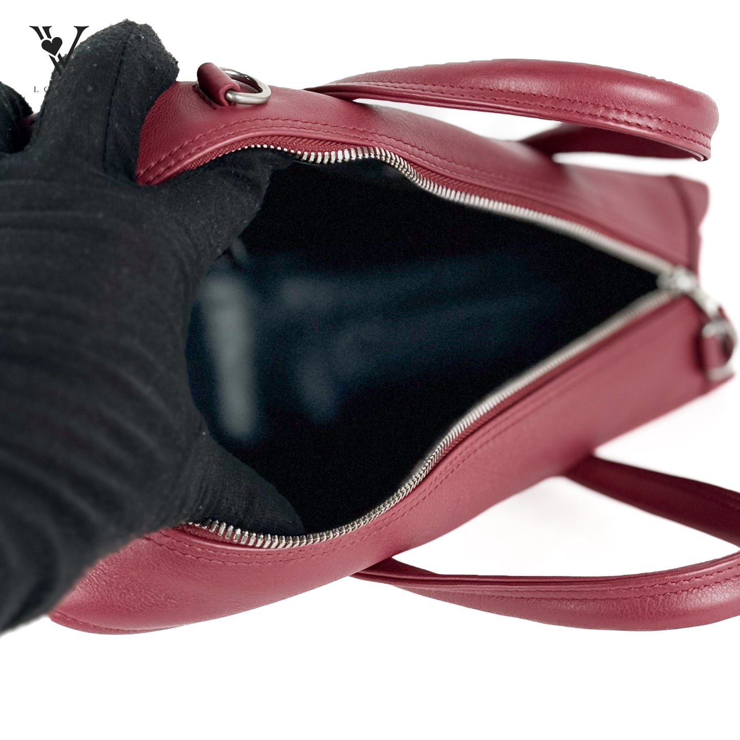 Shiny Day Calfskin S Triangle Duffle in Rouge Grenat