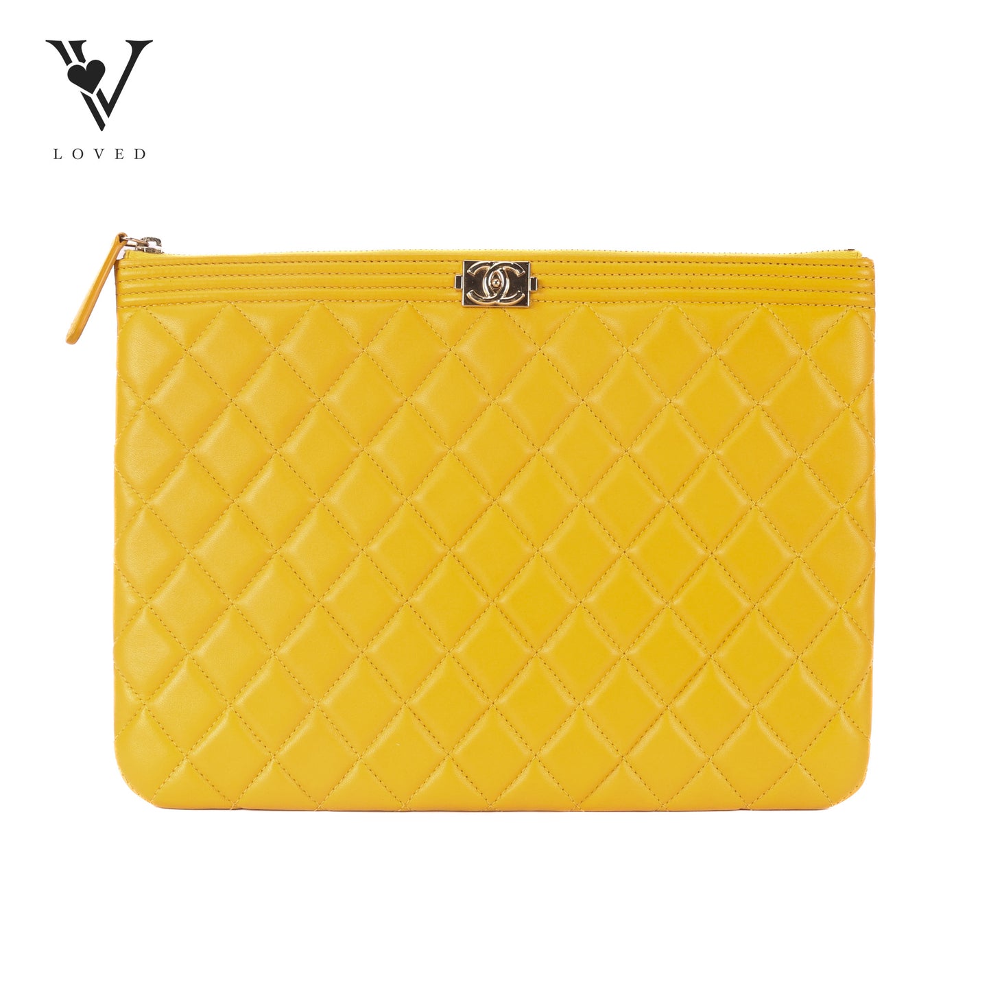 Boy O Case Clutch In Yellow Quilted Lambskin Leather