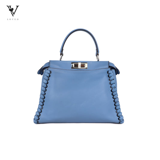 Peekaboo Whipstitch in Blue Calfskin Leather