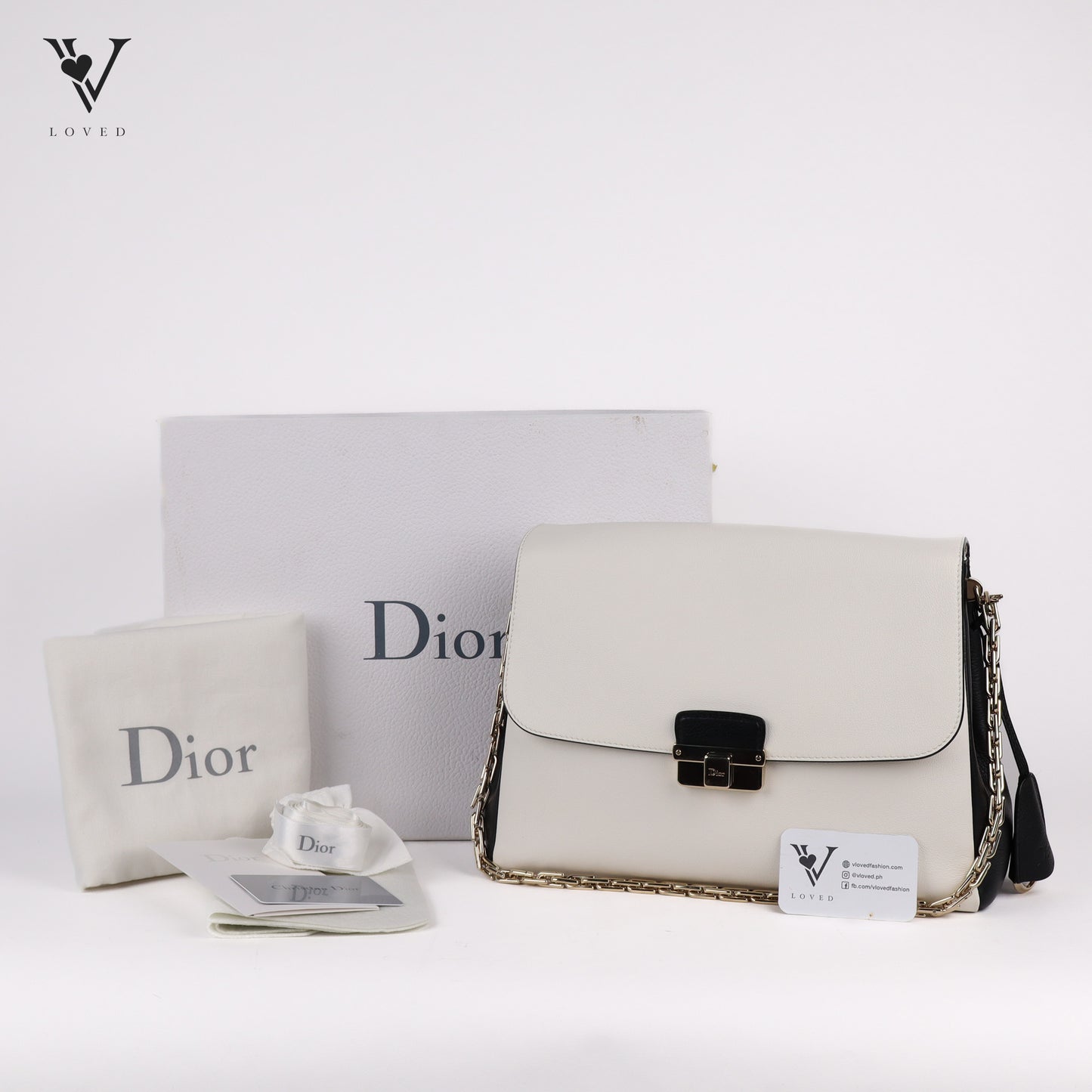 Diorling Shoulder Bag in Off-white and Black Leather