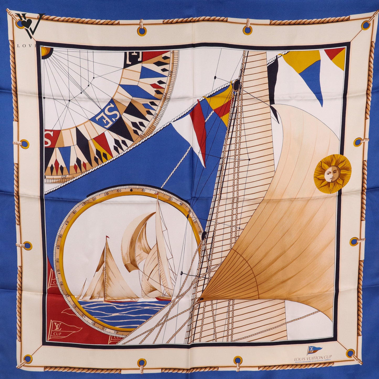 Louis Vuitton Cup Yacht Nautical Print Silk Scarf (1995)