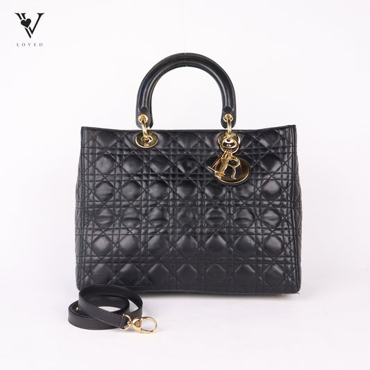 Lady Dior Black Lambskin Cannage 2Way Handbag