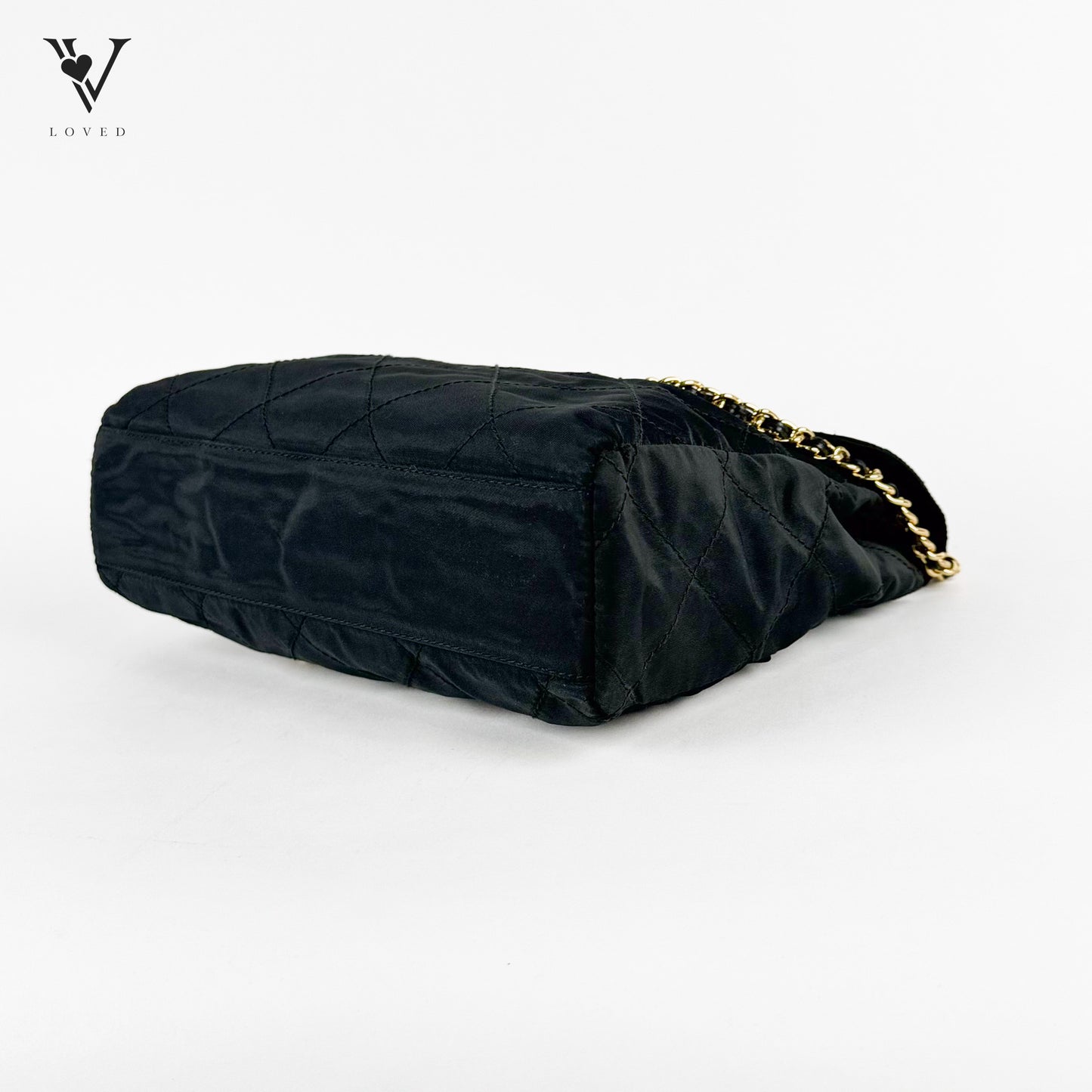 Nylon Tessuto Impuntu Quilted Flap Shoulder Bag Black