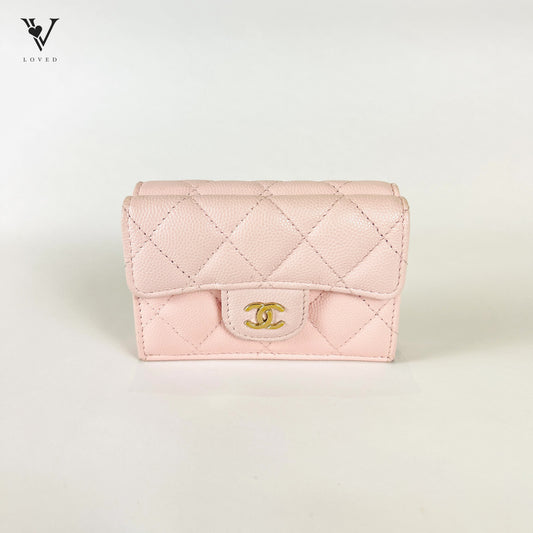 Chanel Pink Caviar Leather Trifold Compact Wallet