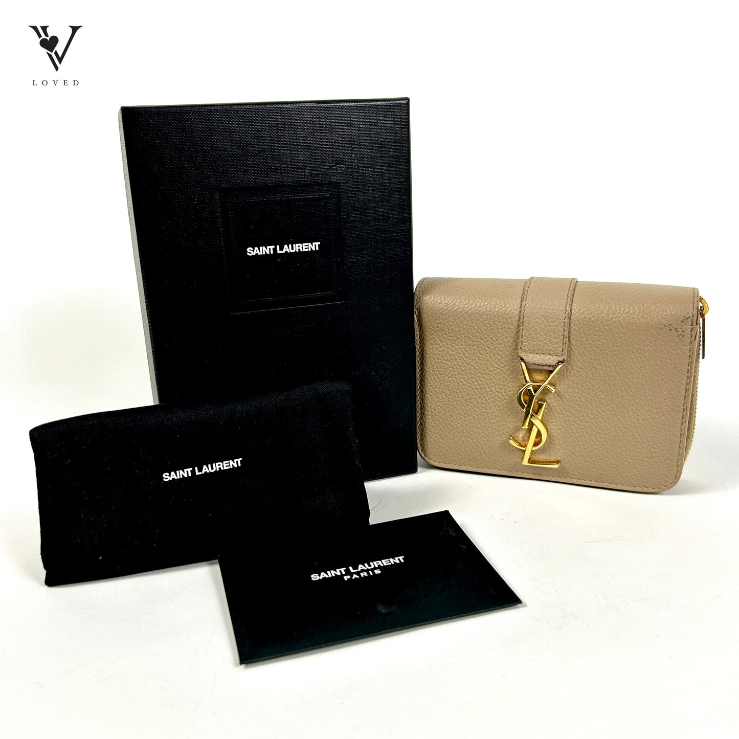 Yves Saint Laurent Line Compact Zippered Wallet in Grained Leather