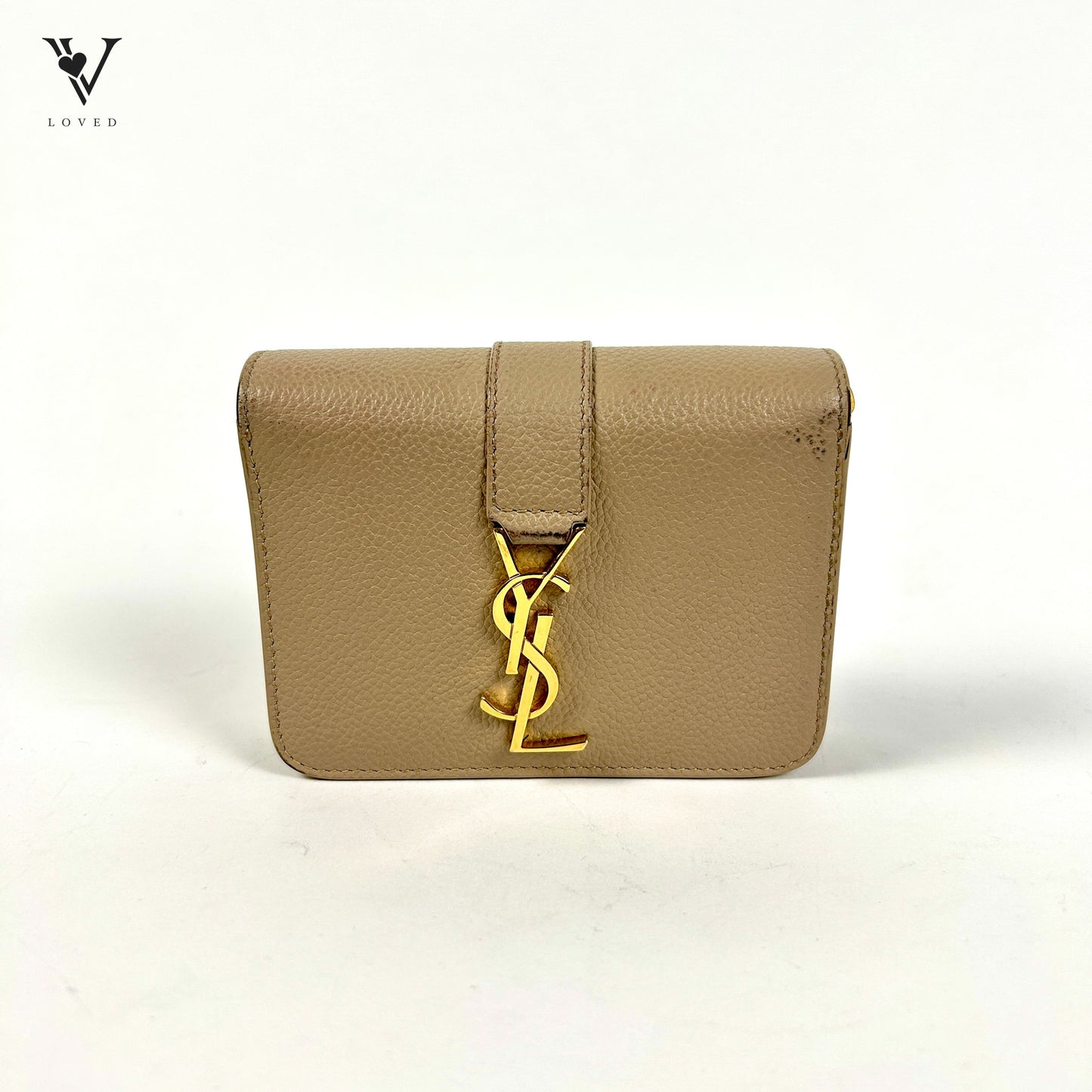 Yves Saint Laurent Line Compact Zippered Wallet in Grained Leather
