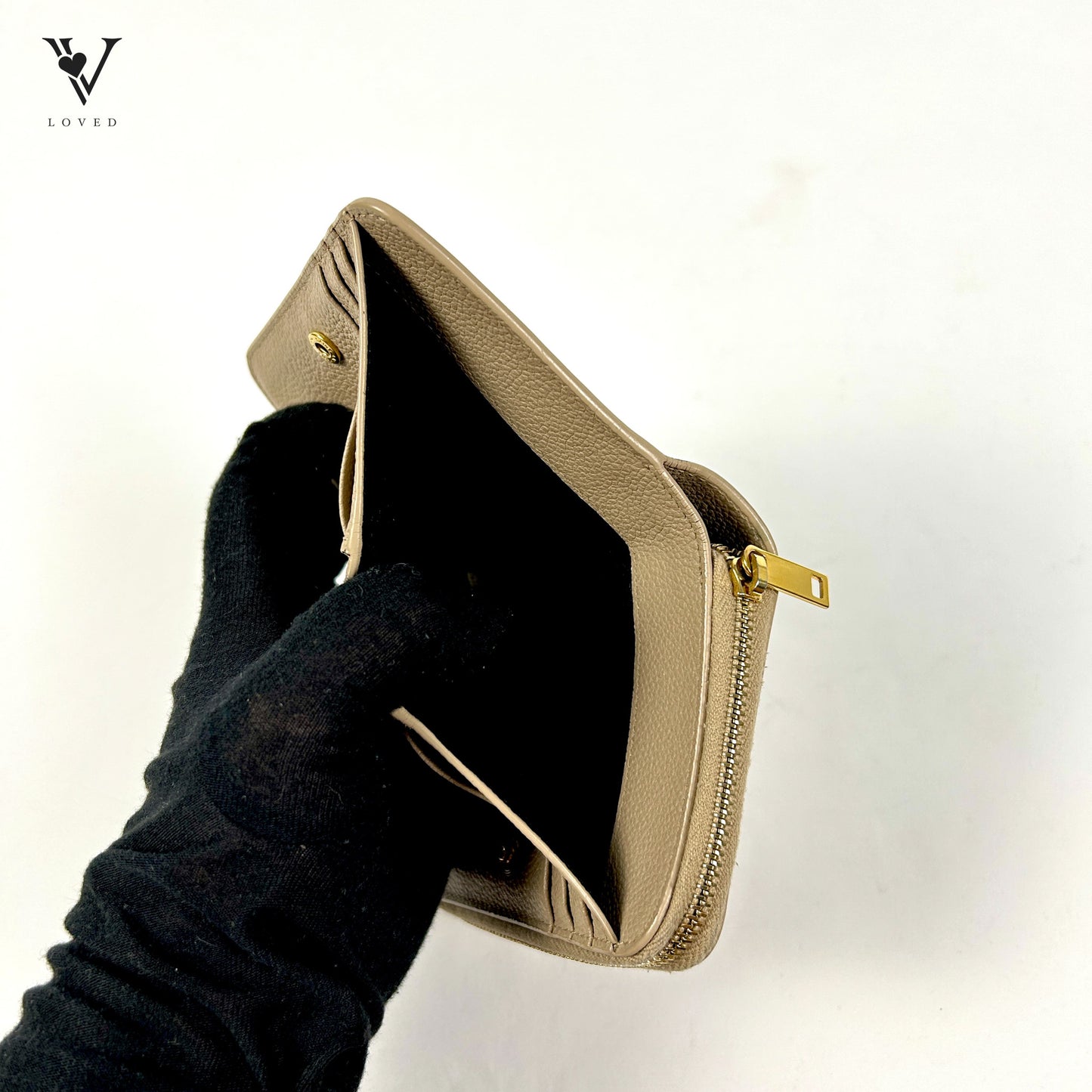 Yves Saint Laurent Line Compact Zippered Wallet in Grained Leather