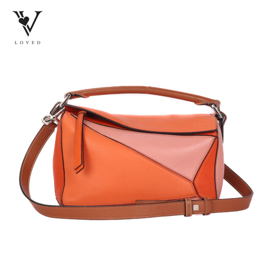 Puzzle Bag in Orange Calfskin Leather