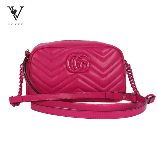 GG Marmont Matelassé Crossbody Bag  in Hot Pink Calfskin Leather