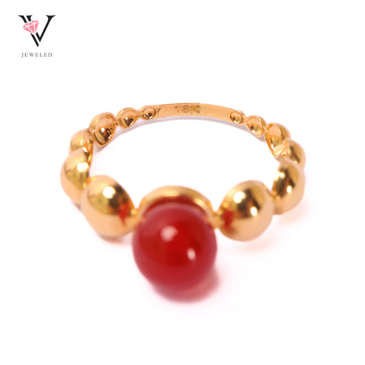 Red Gem Gold Bead Ring