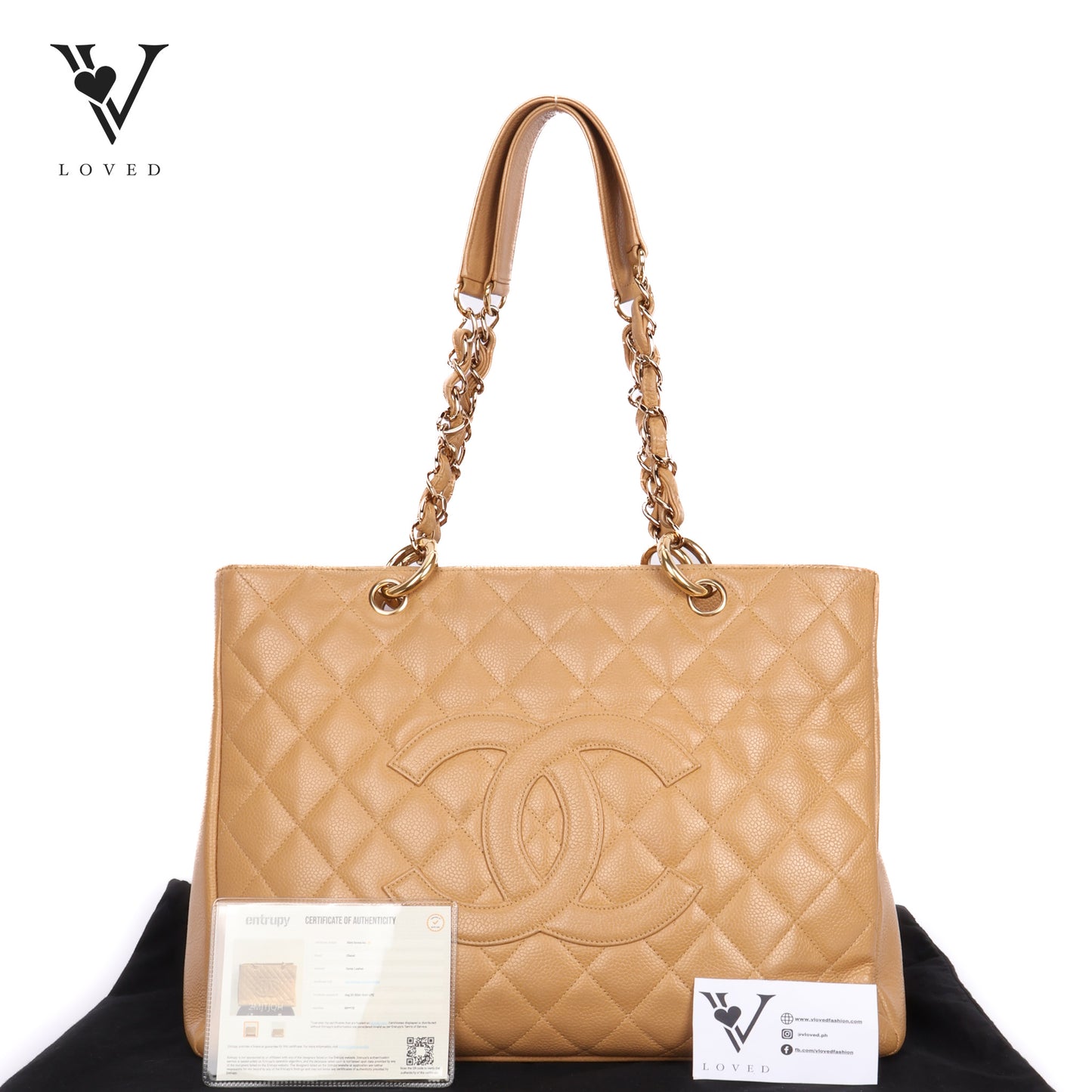 Grand Shopping Tote (GST) In Beige Caviar Leather