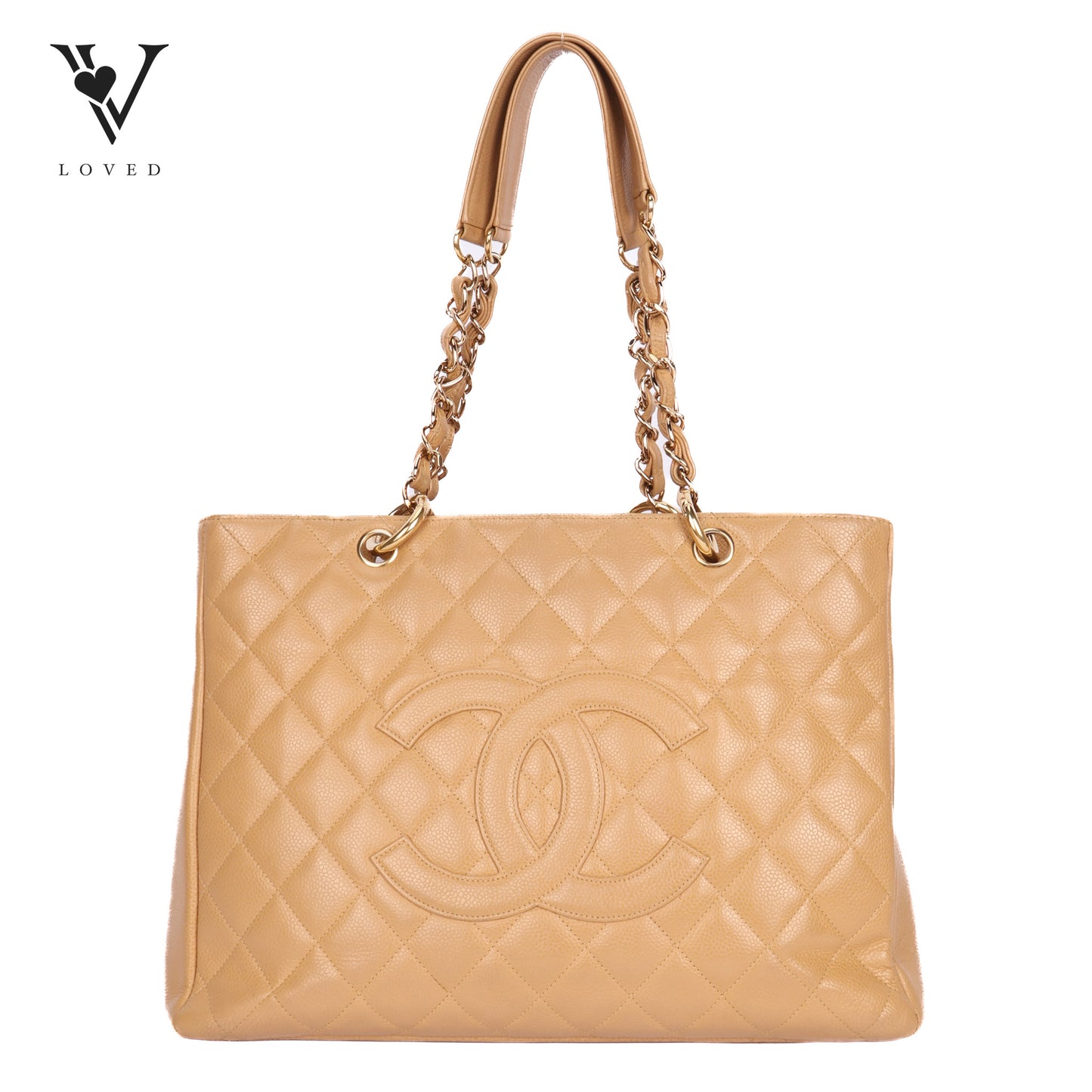 Grand Shopping Tote (GST) In Beige Caviar Leather