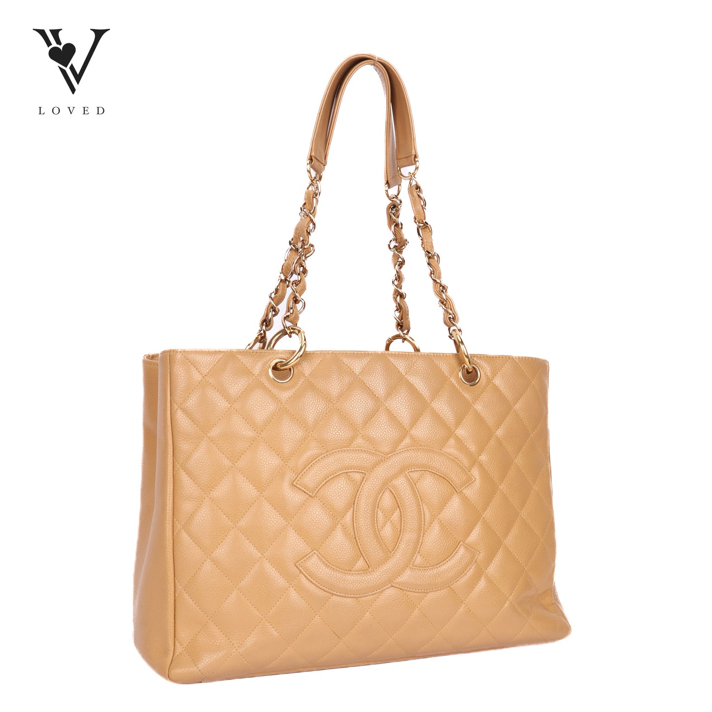 Grand Shopping Tote (GST) In Beige Caviar Leather