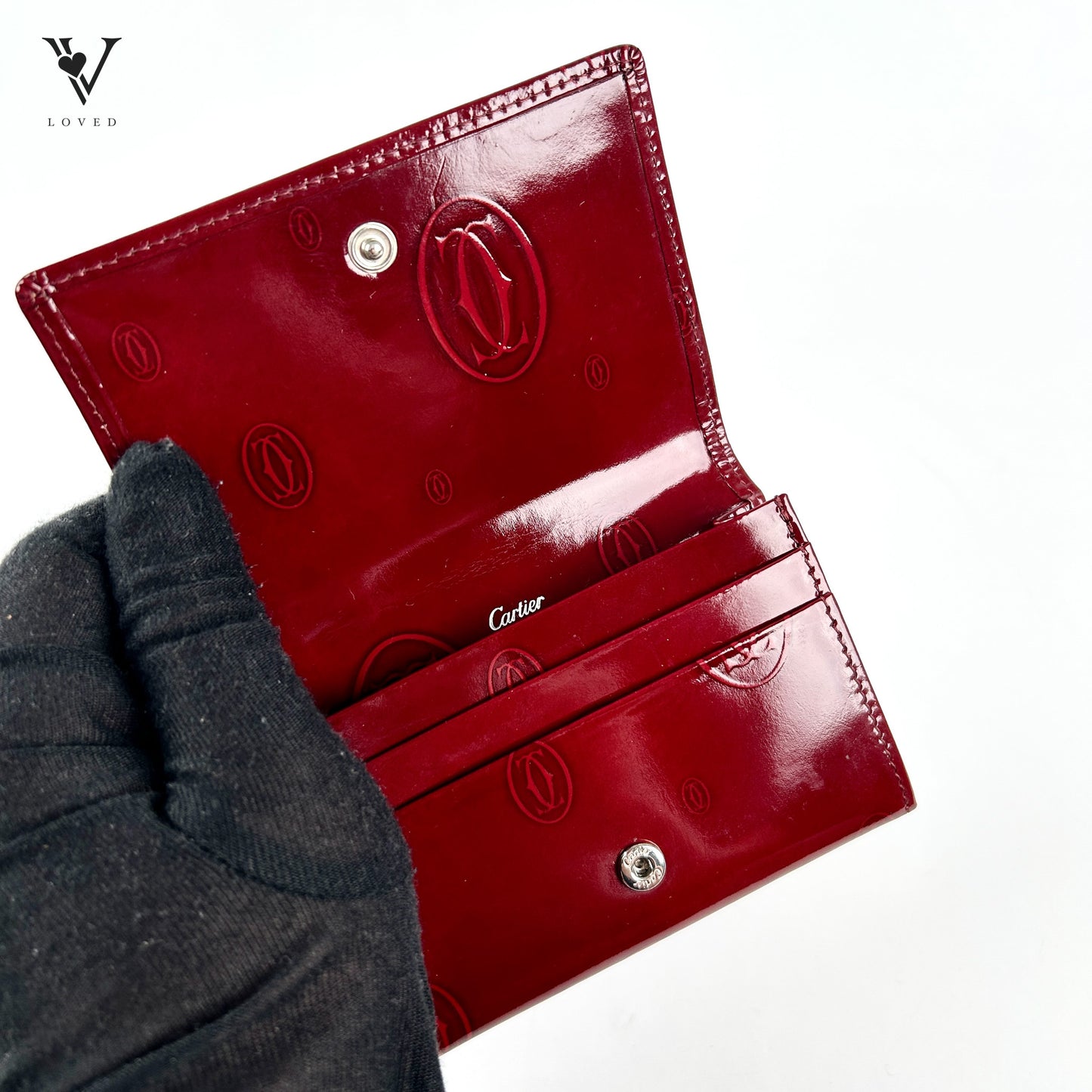 Happy Birthday Bifold Compact Wallet in Red Glossy Leather