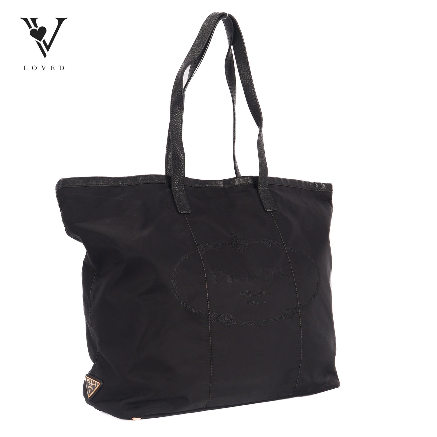 Embroidered Tote Bag In Black Nylon