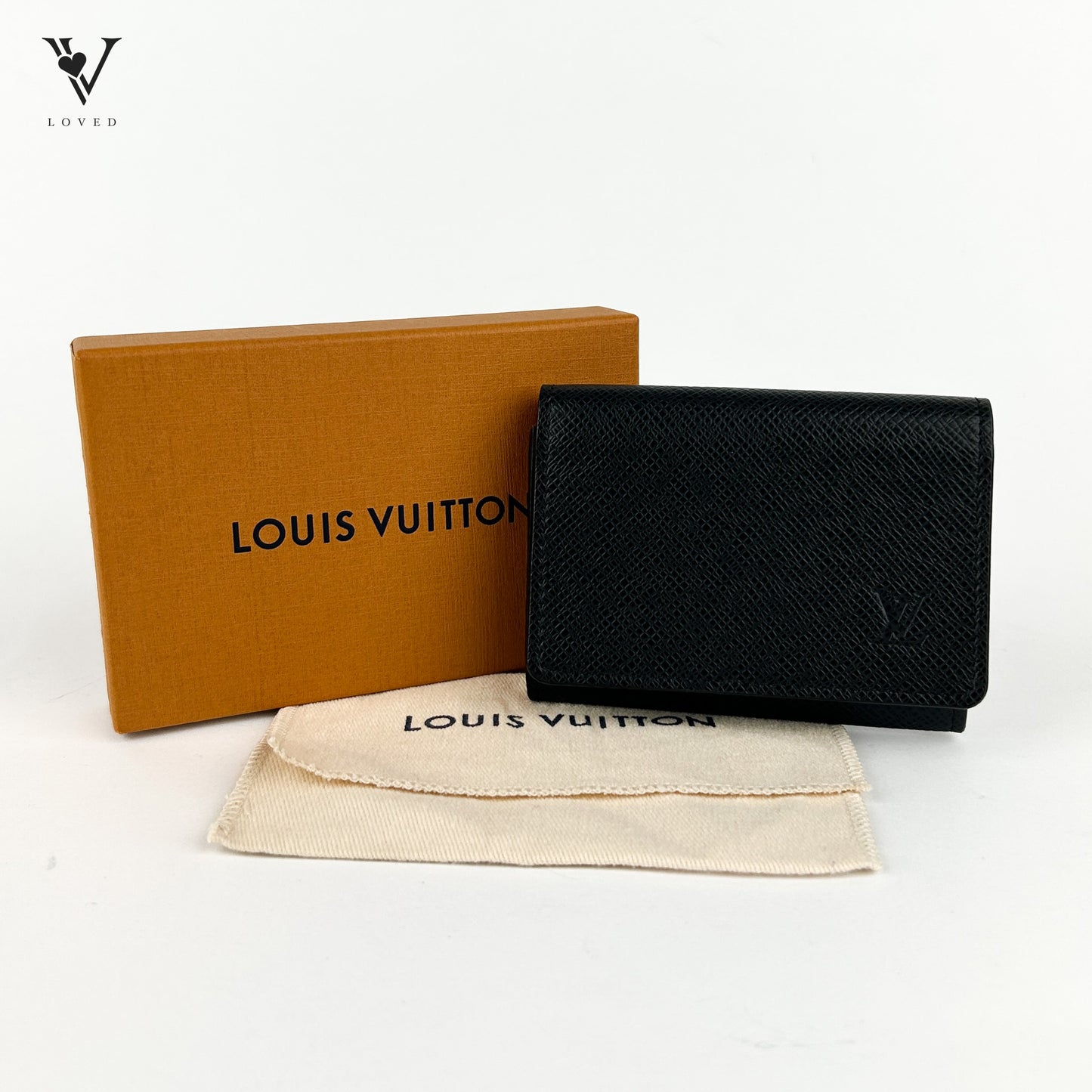 Business Card Holder in Black Taiga Leather