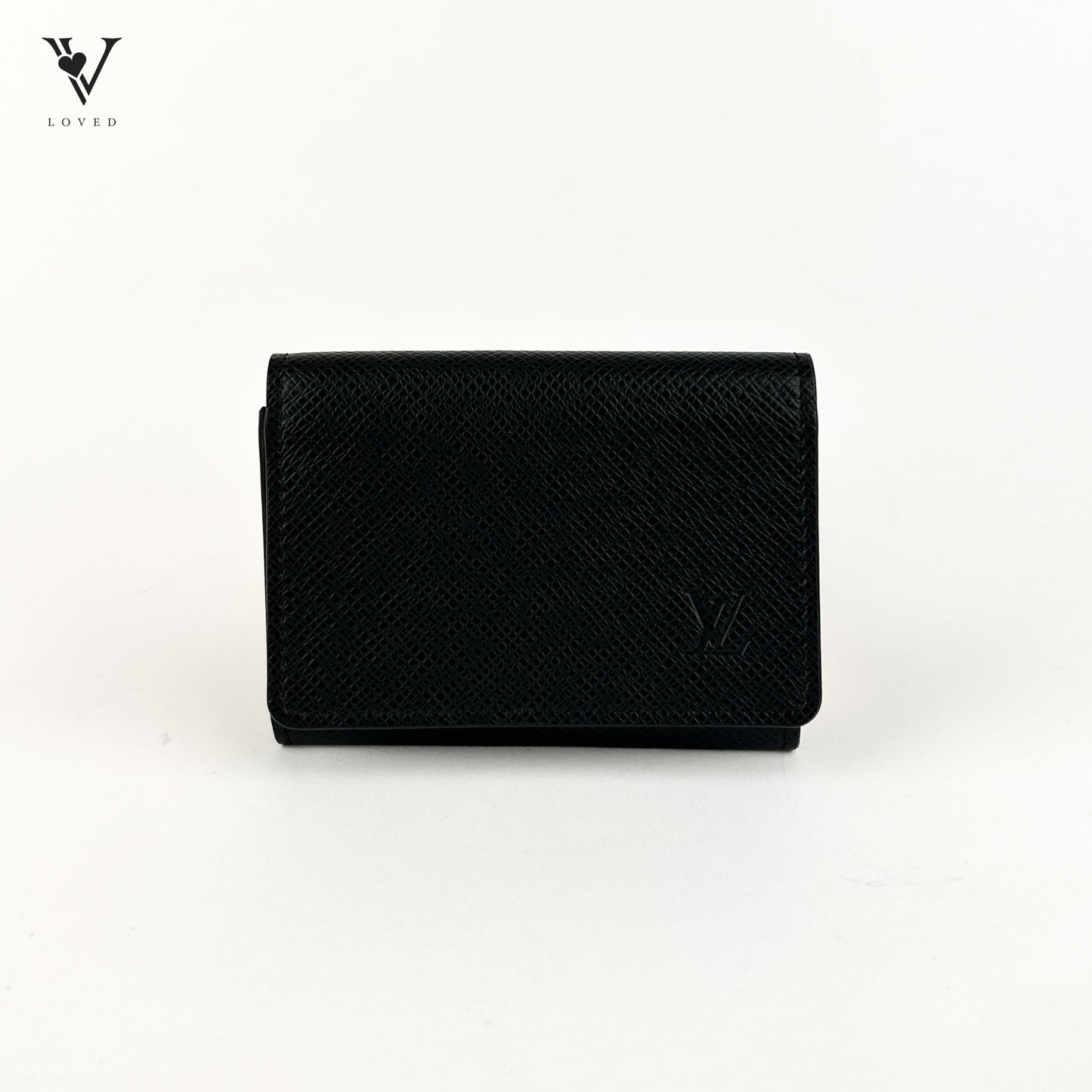 Business Card Holder in Black Taiga Leather