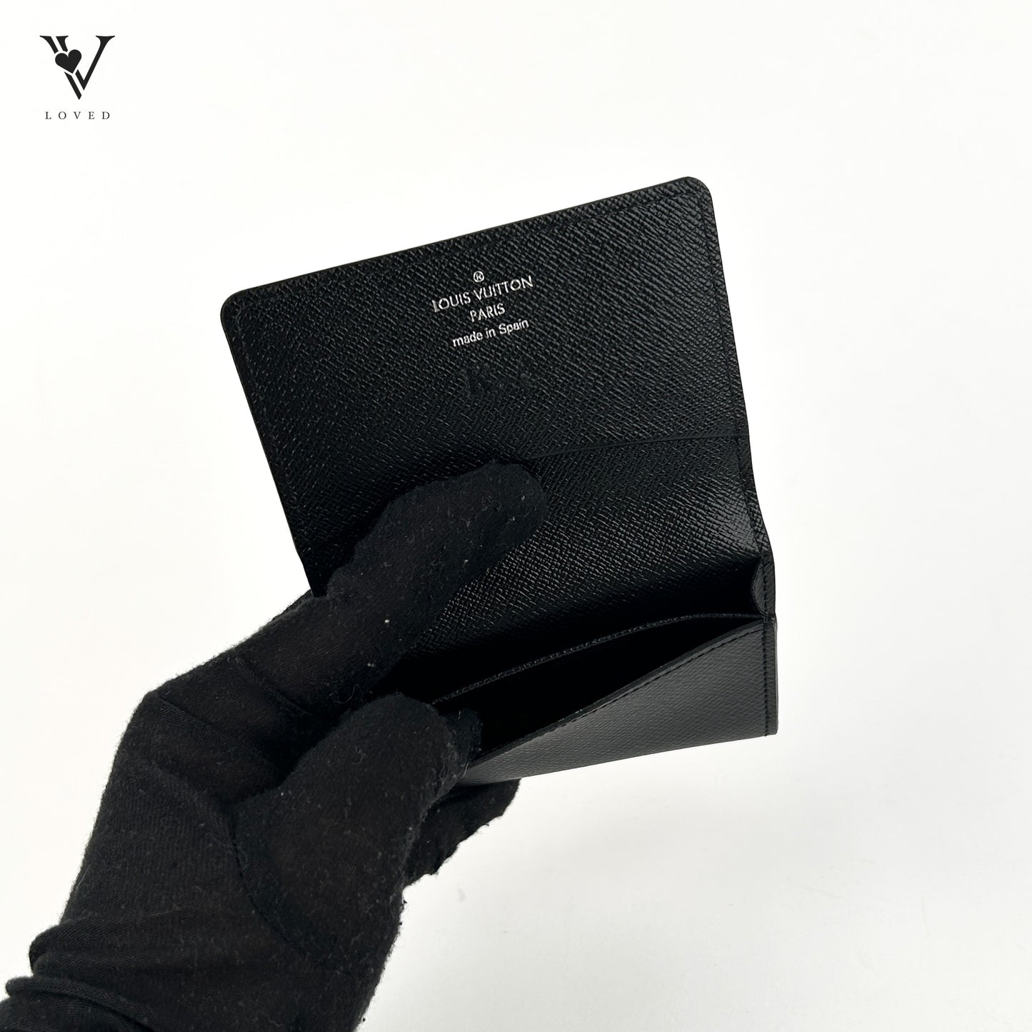 Business Card Holder in Black Taiga Leather