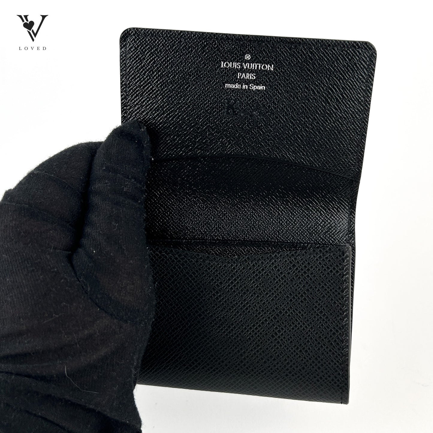 Business Card Holder in Black Taiga Leather