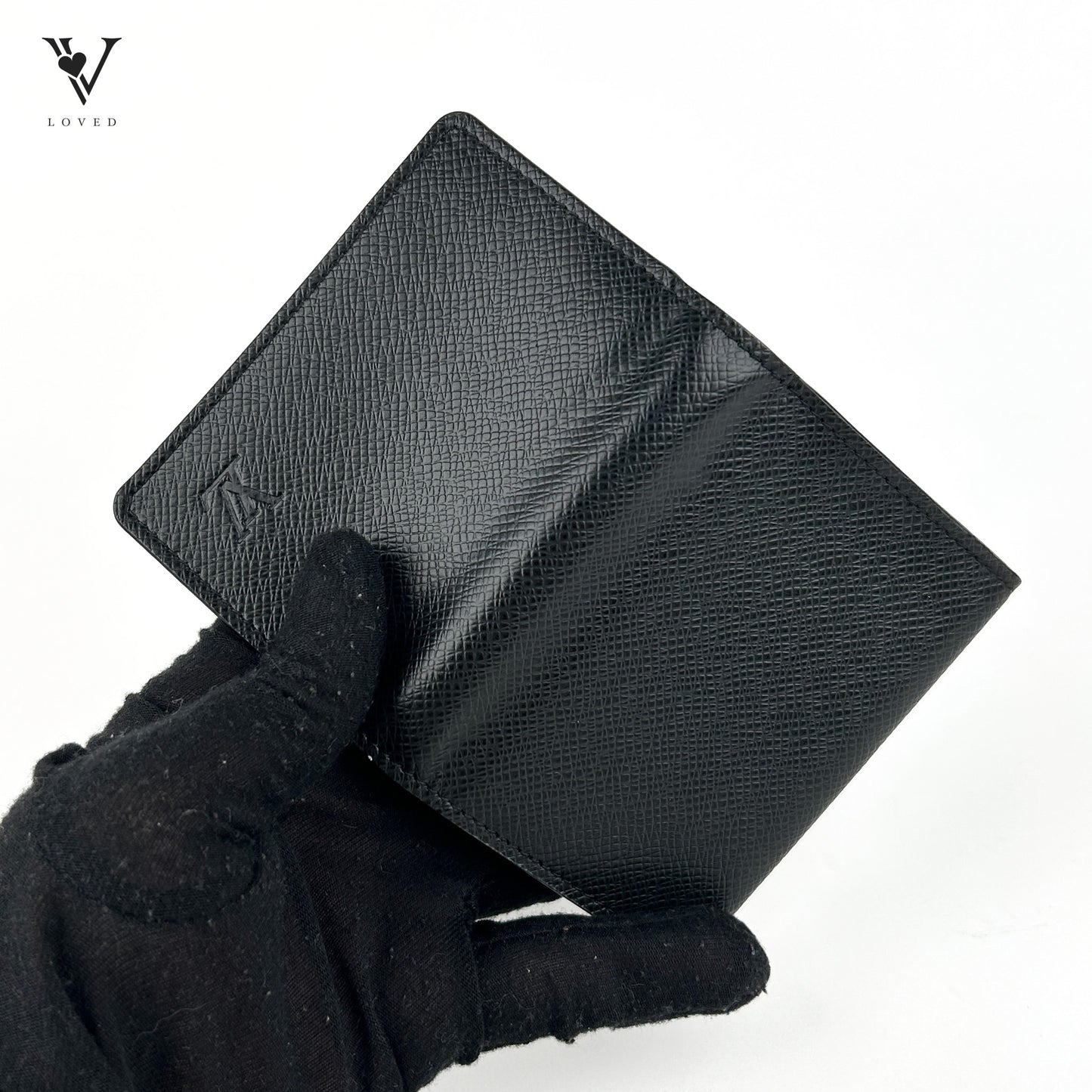 Business Card Holder in Black Taiga Leather