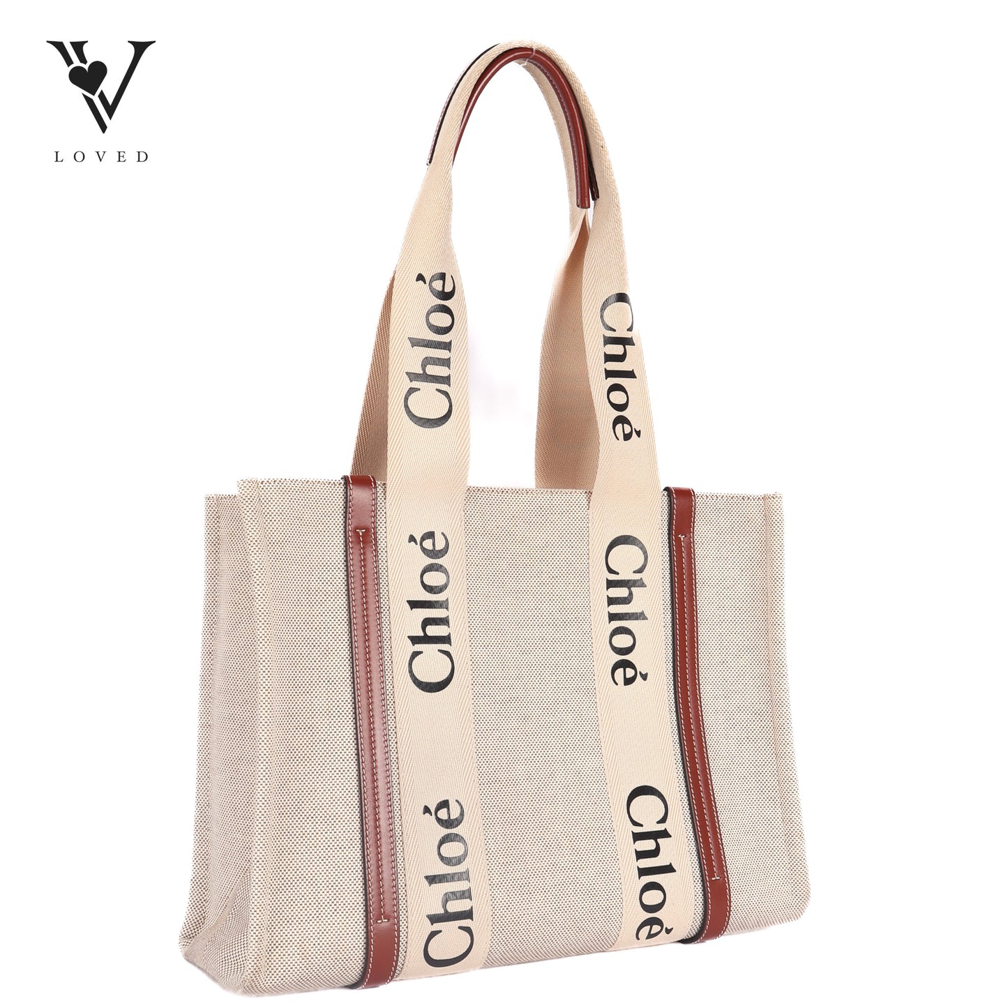 Woody Tote Bag In Brown Canvas and Leather