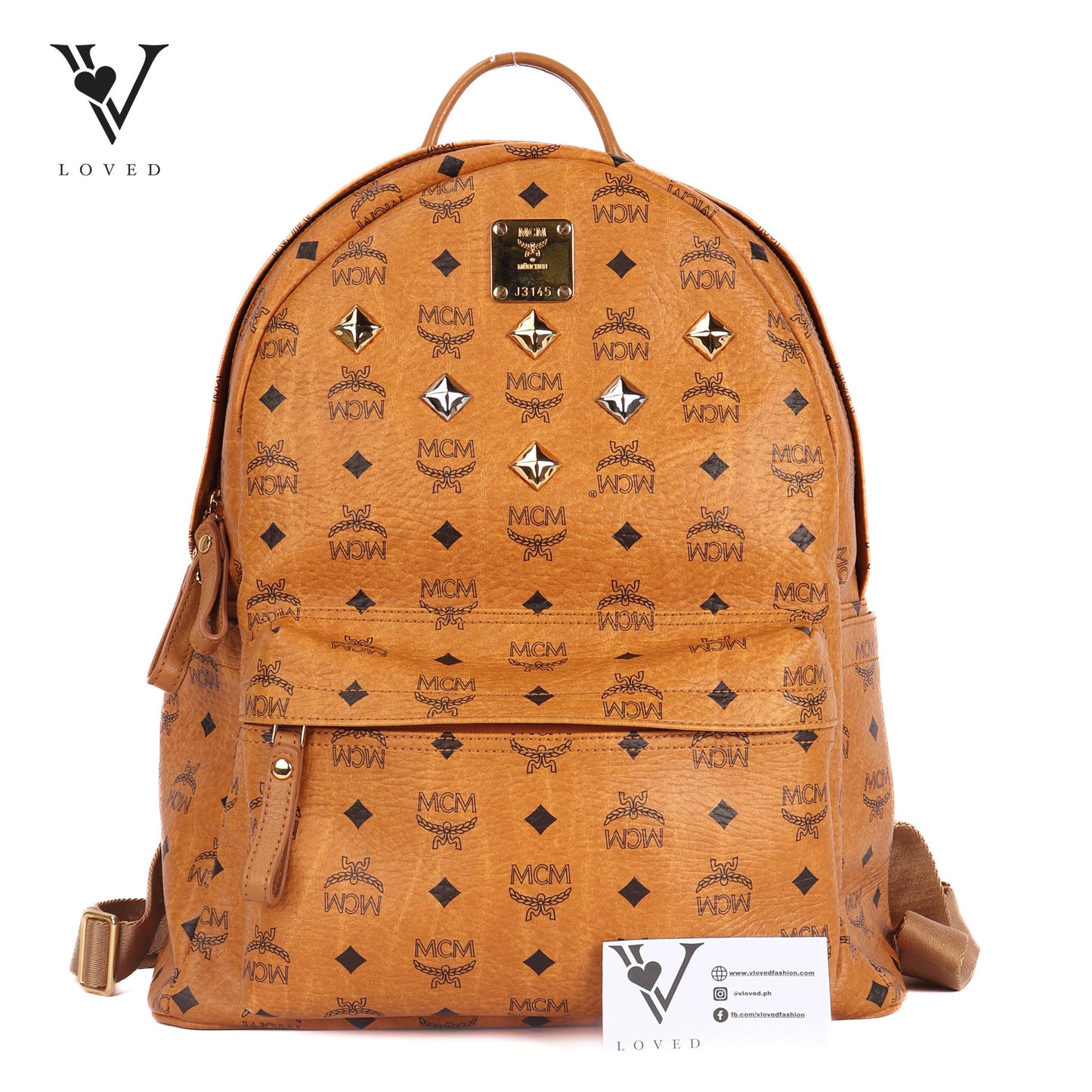 Stark Monogram Logo Backpack In Visetos Cognac