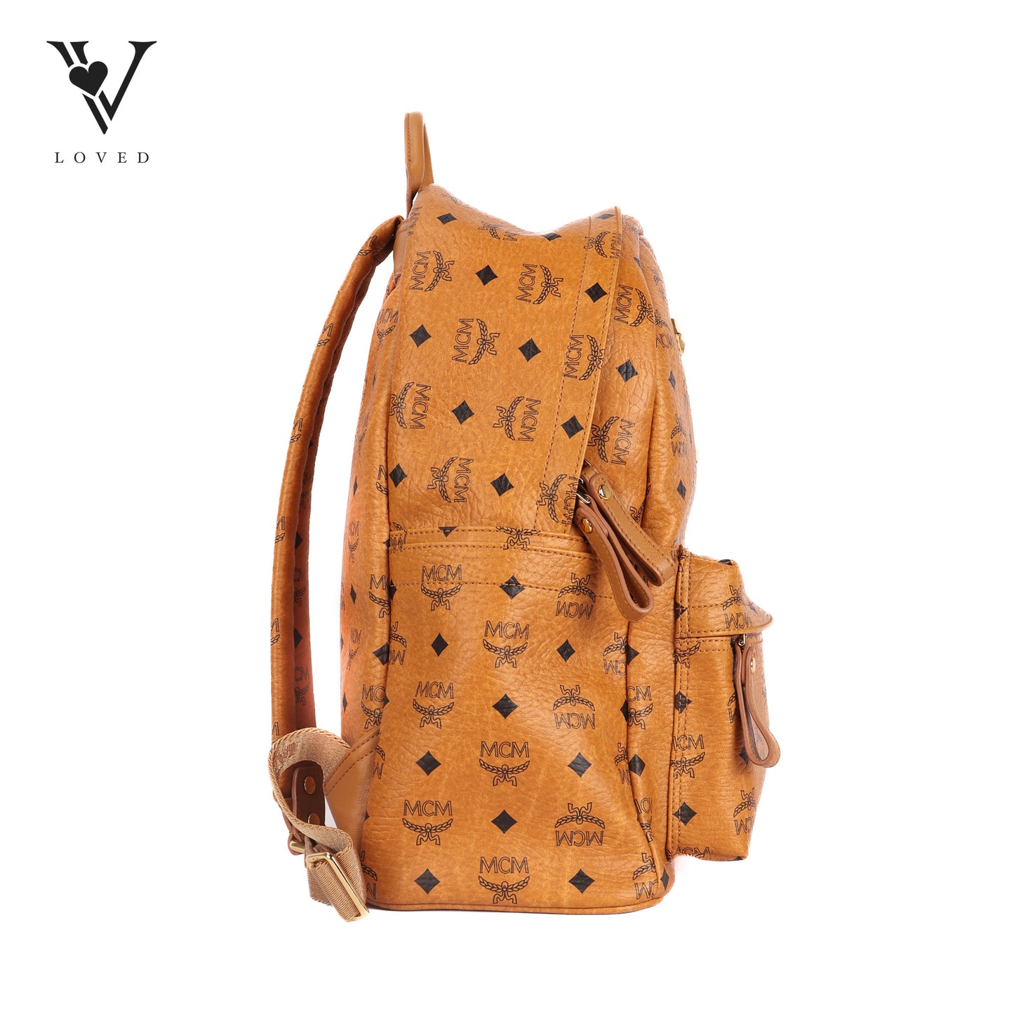 Stark Monogram Logo Backpack In Visetos Cognac