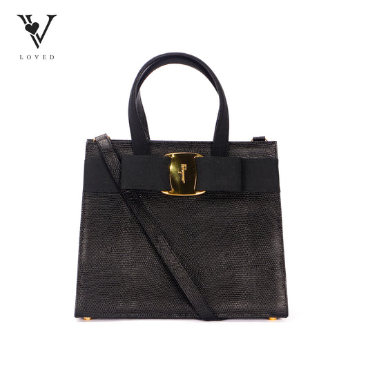 Vara Bow 2 Way Black Pebbled Leather Bag