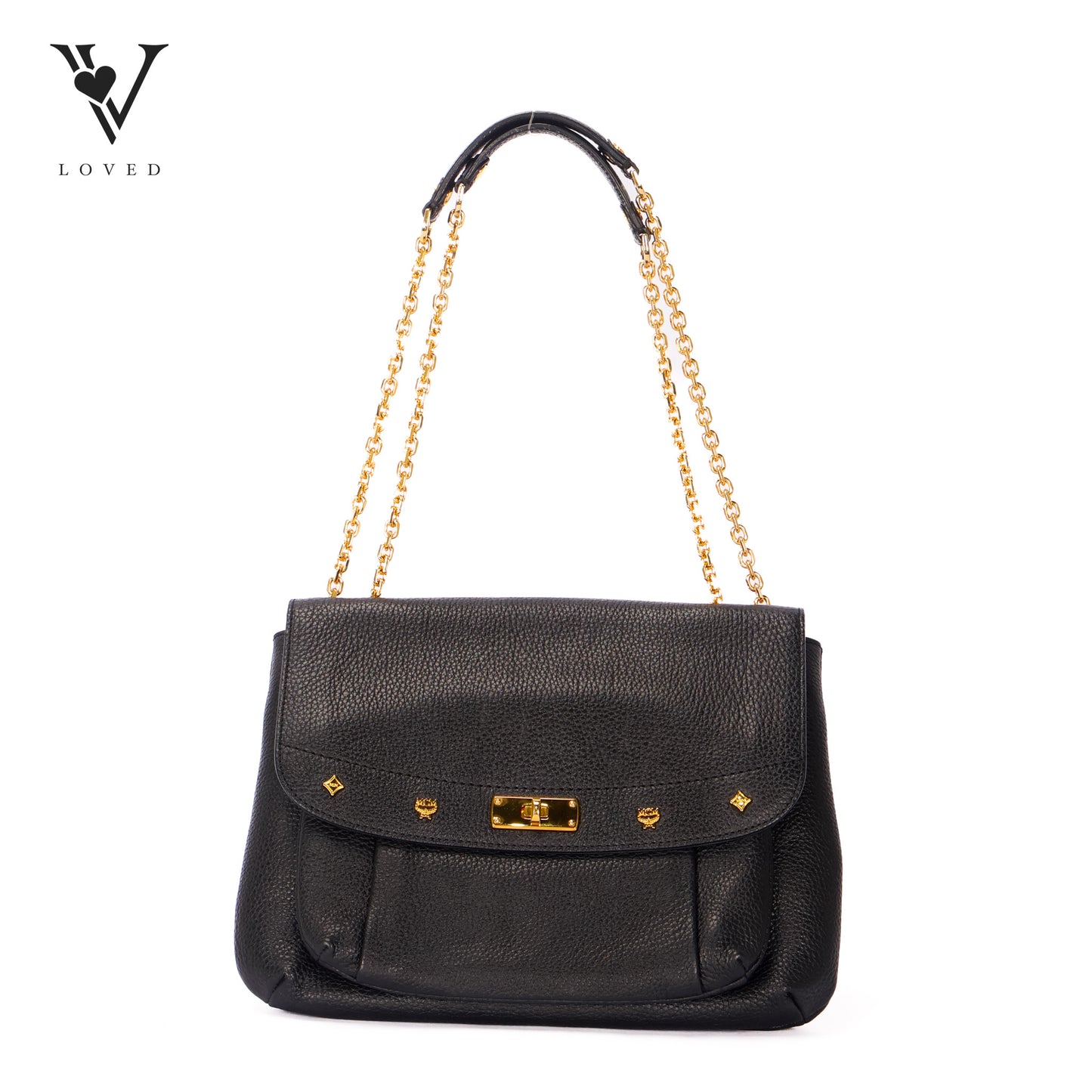 Studded Black Leather Chain Shoulder Bag