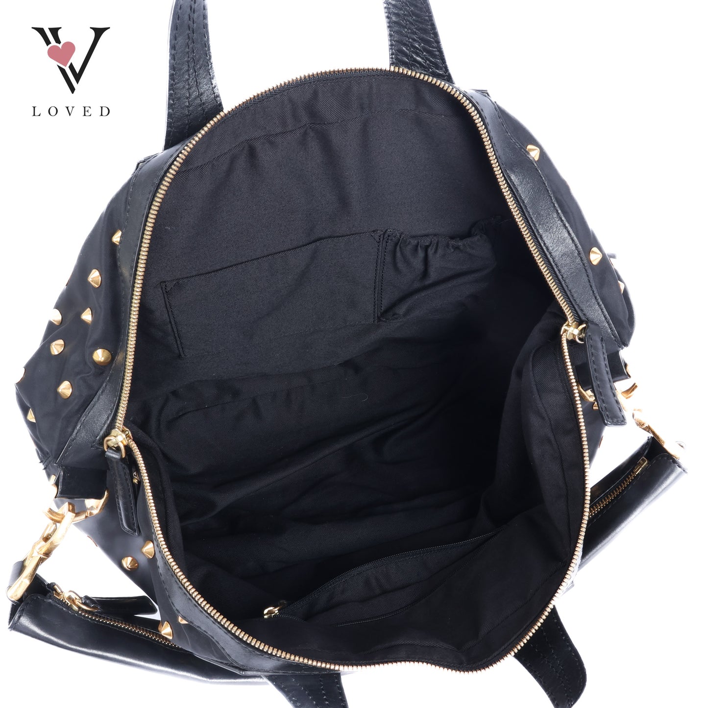 Nightingale Medium in Black with Gold Studs Nylon and Leather