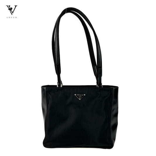 Tessuto Tote Bag in Black Nylon and Leather