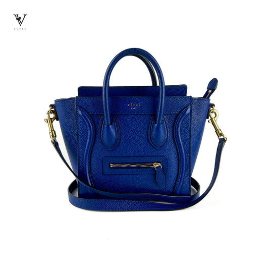 Micro Luggage in Blue Drummed Calfskin Leather