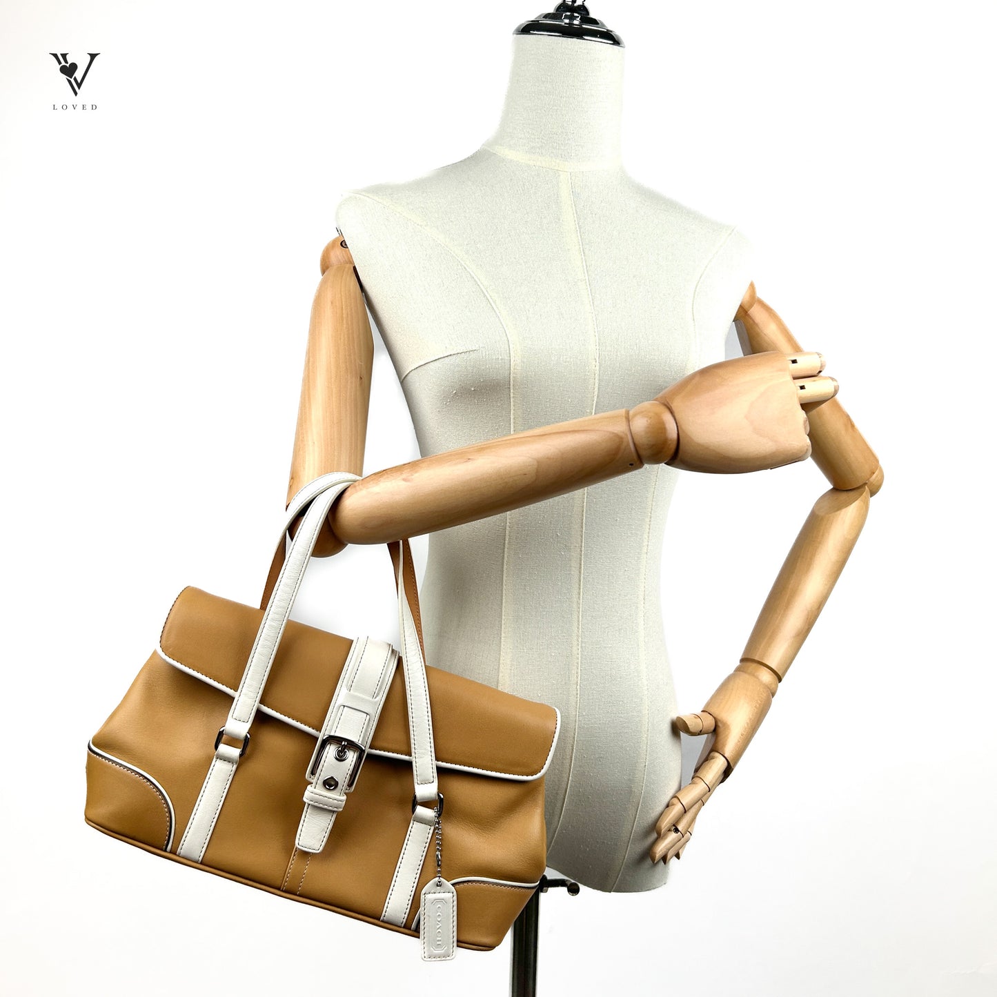 Tan Leather Buckle Flap Expandable Handbag