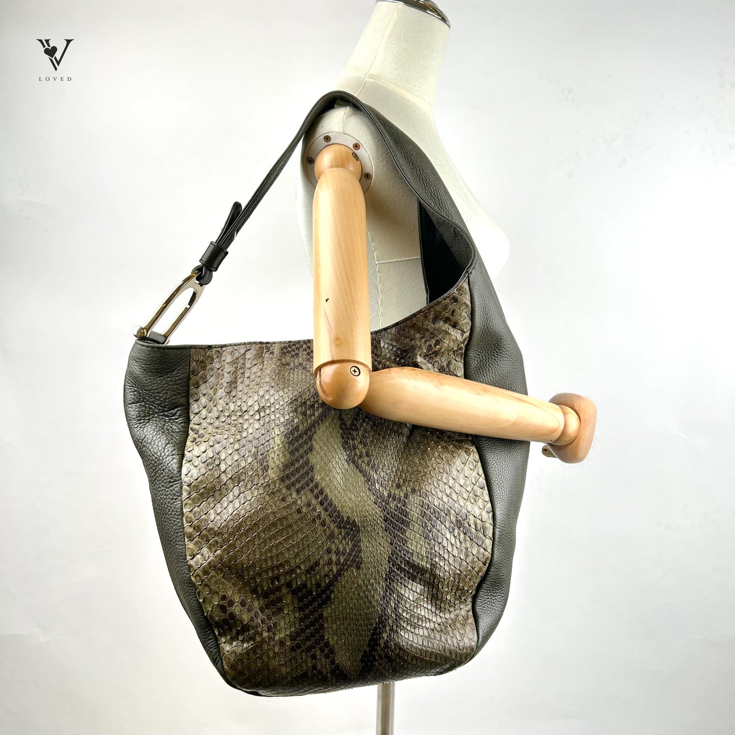 Greenwich Hobo Handbag In Khaki Python