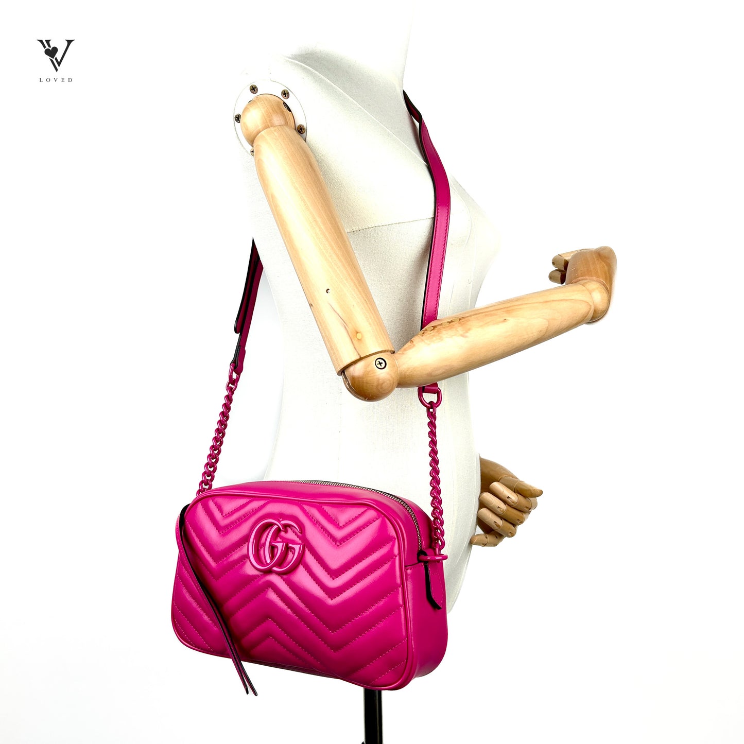 GG Marmont Matelassé Crossbody Bag  in Hot Pink Calfskin Leather