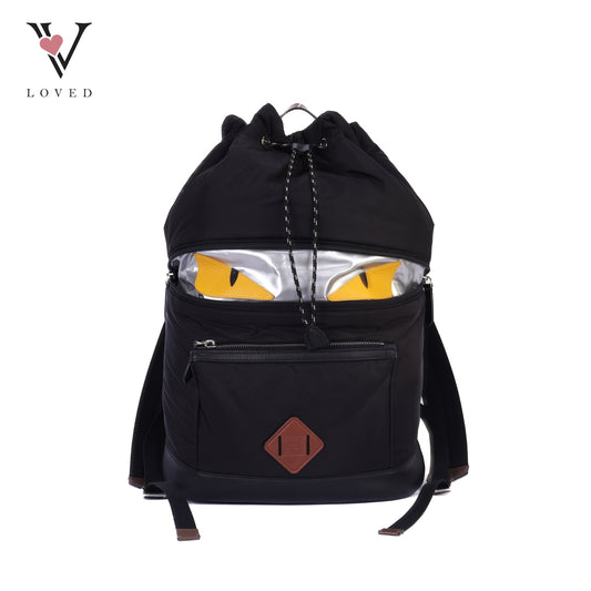 Cuoio Romano Monster Eyes In Nylon Expandable Drawstring Black Backpack