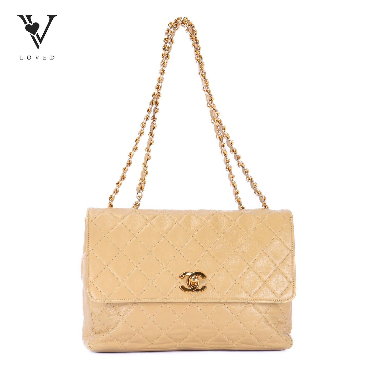 Matelasse Half Flap in Beige Quilted Lambskin