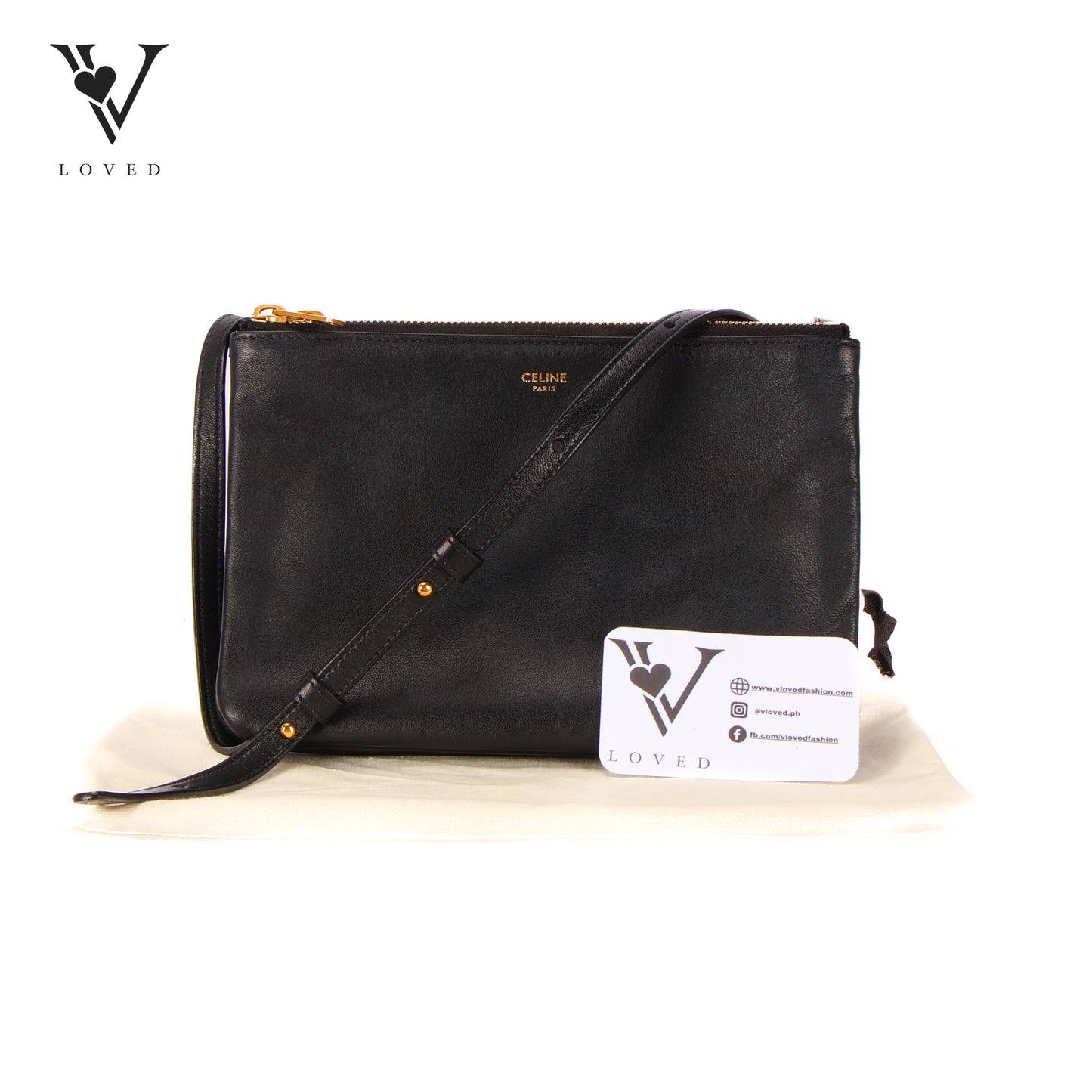 Trio Crossbody Bag In Black Smooth Lambskin Leather